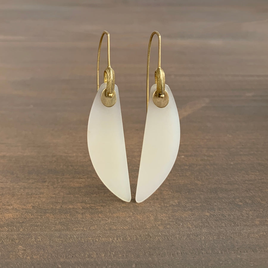 Creamy Crescent Jade Bridle Bit Earrings