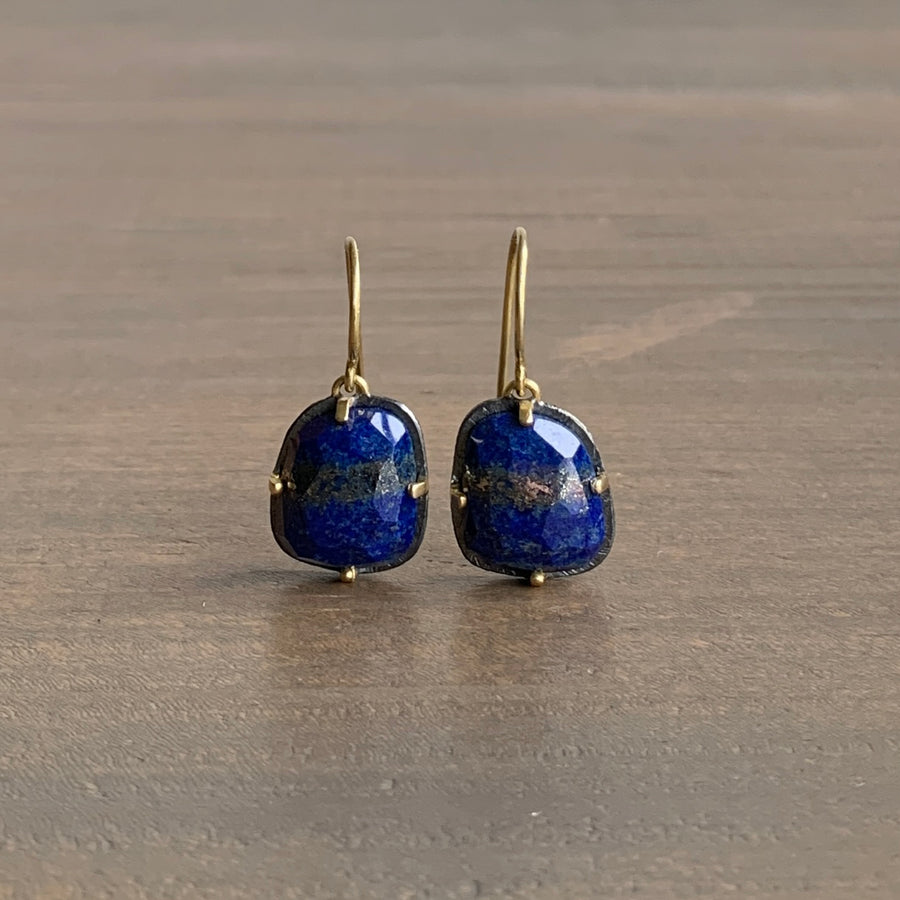 Carved Prong Set Lapis Earrings