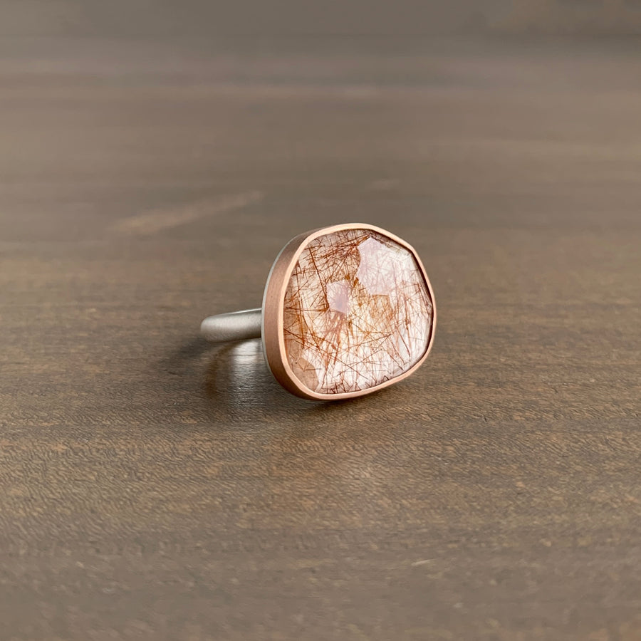 Rose Cut Copper Rutilated Quartz Ring