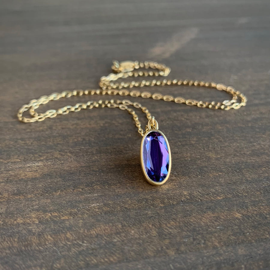 Elongated Oval Purple Sapphire Sequin Pendant