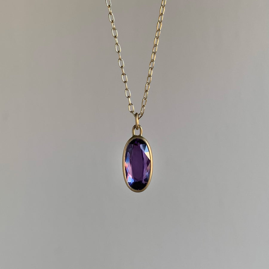 Elongated Oval Purple Sapphire Sequin Pendant