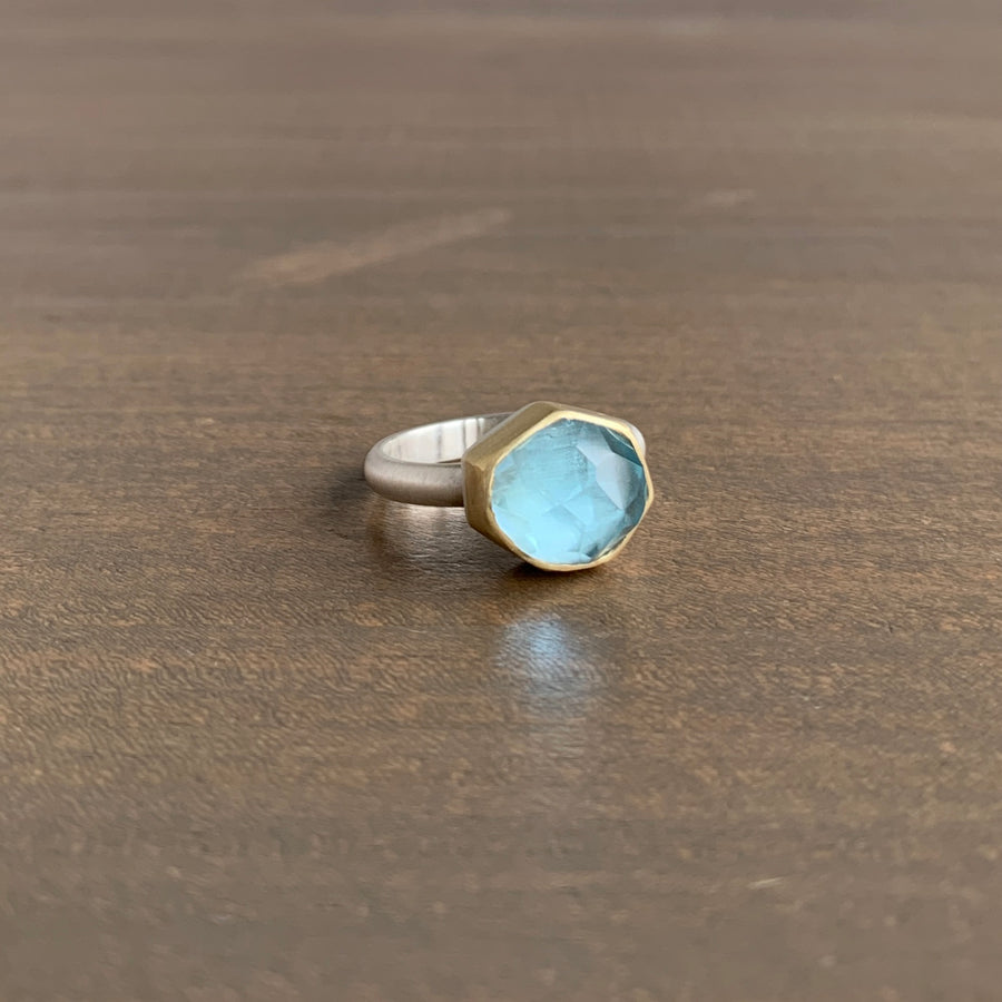 Geometric High Dome Aquamarine Ring
