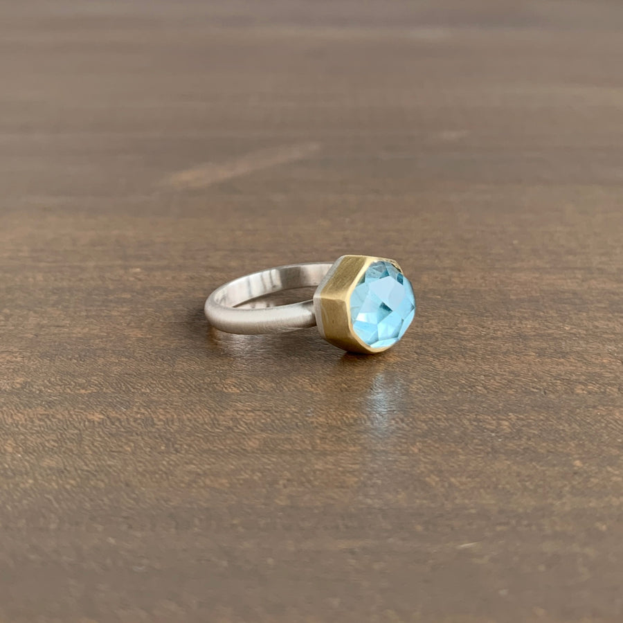 Geometric High Dome Aquamarine Ring