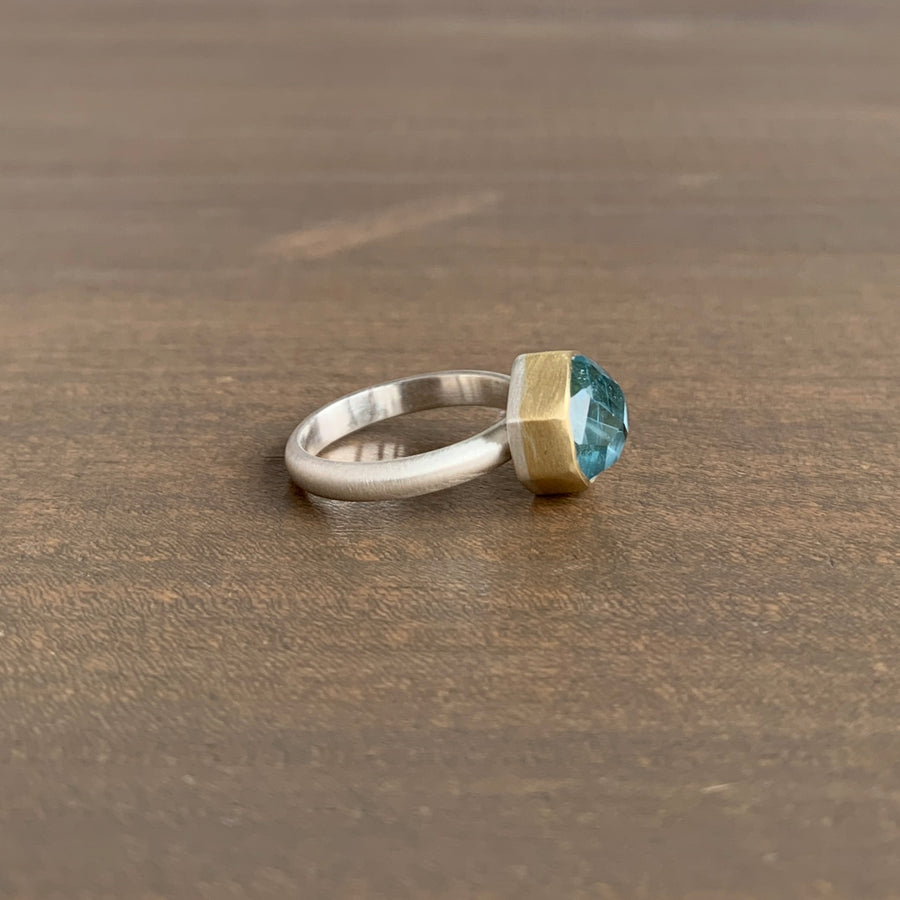 Geometric High Dome Aquamarine Ring