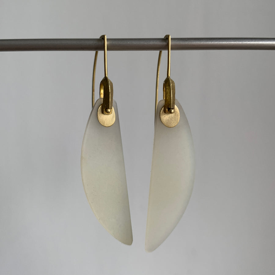 Creamy Crescent Jade Bridle Bit Earrings