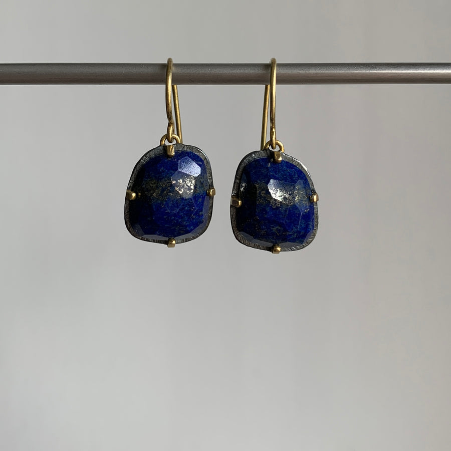 Carved Prong Set Lapis Earrings