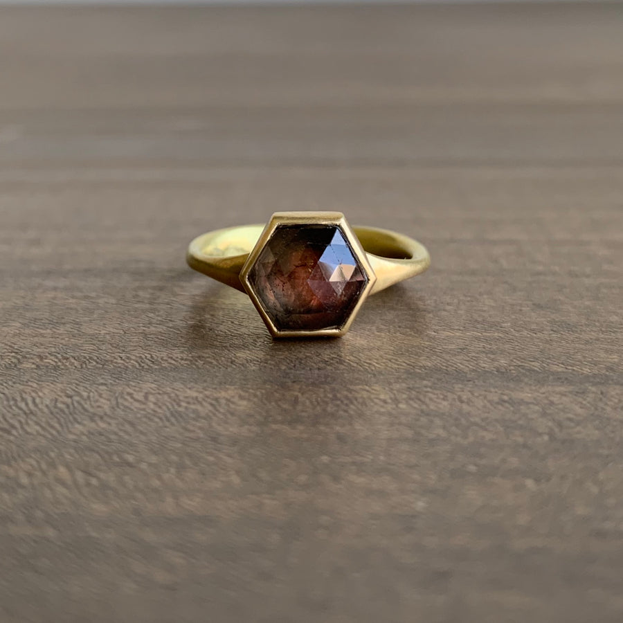 Natural Burgundy Hexy Sapphire Ring