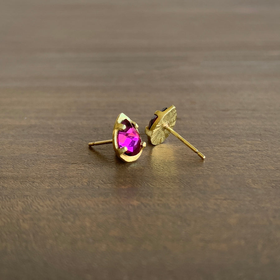 Carved Rhodolite Garnet Teardrop Studs