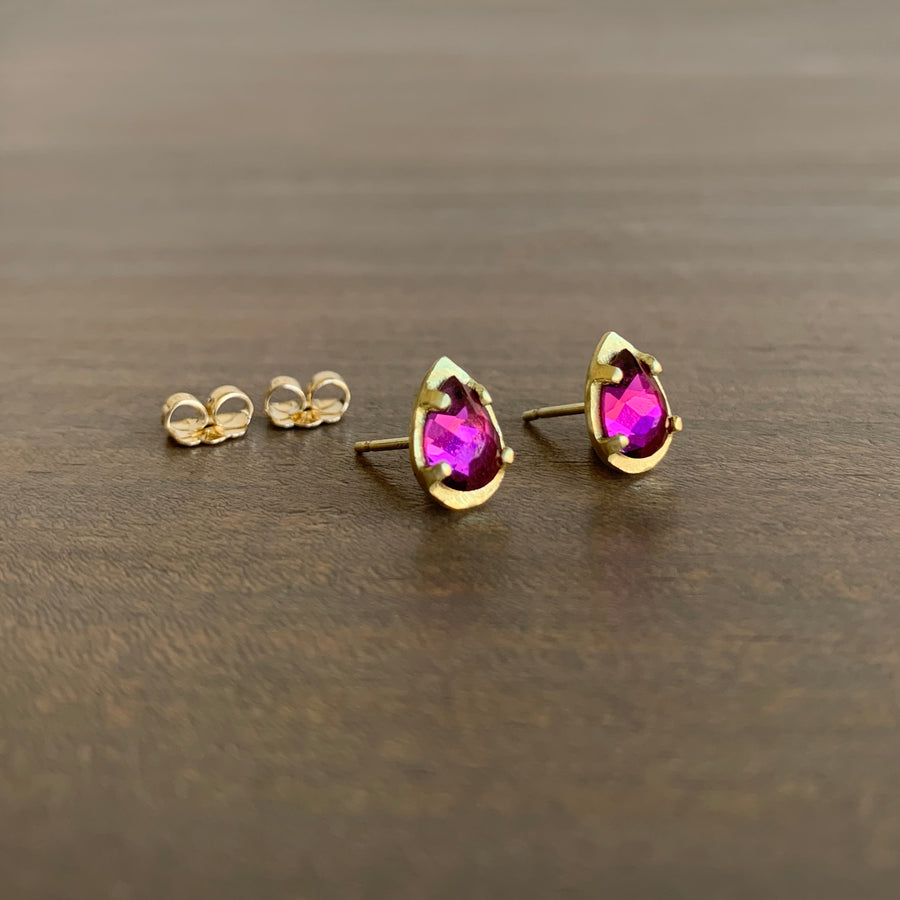 Carved Rhodolite Garnet Teardrop Studs