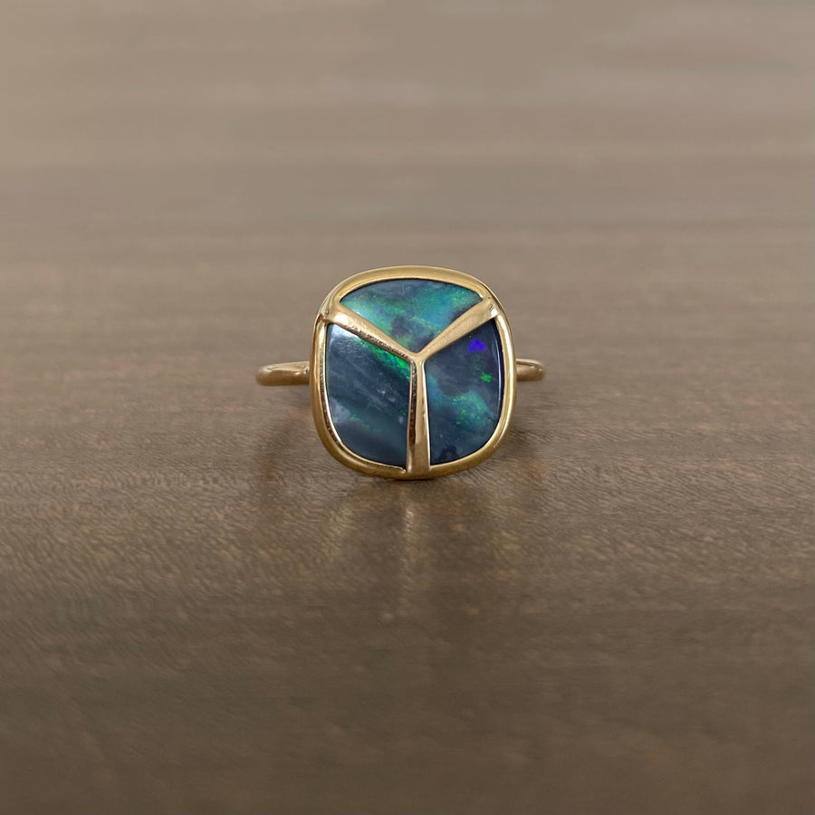 Black Opal Lucky Scarab Ring