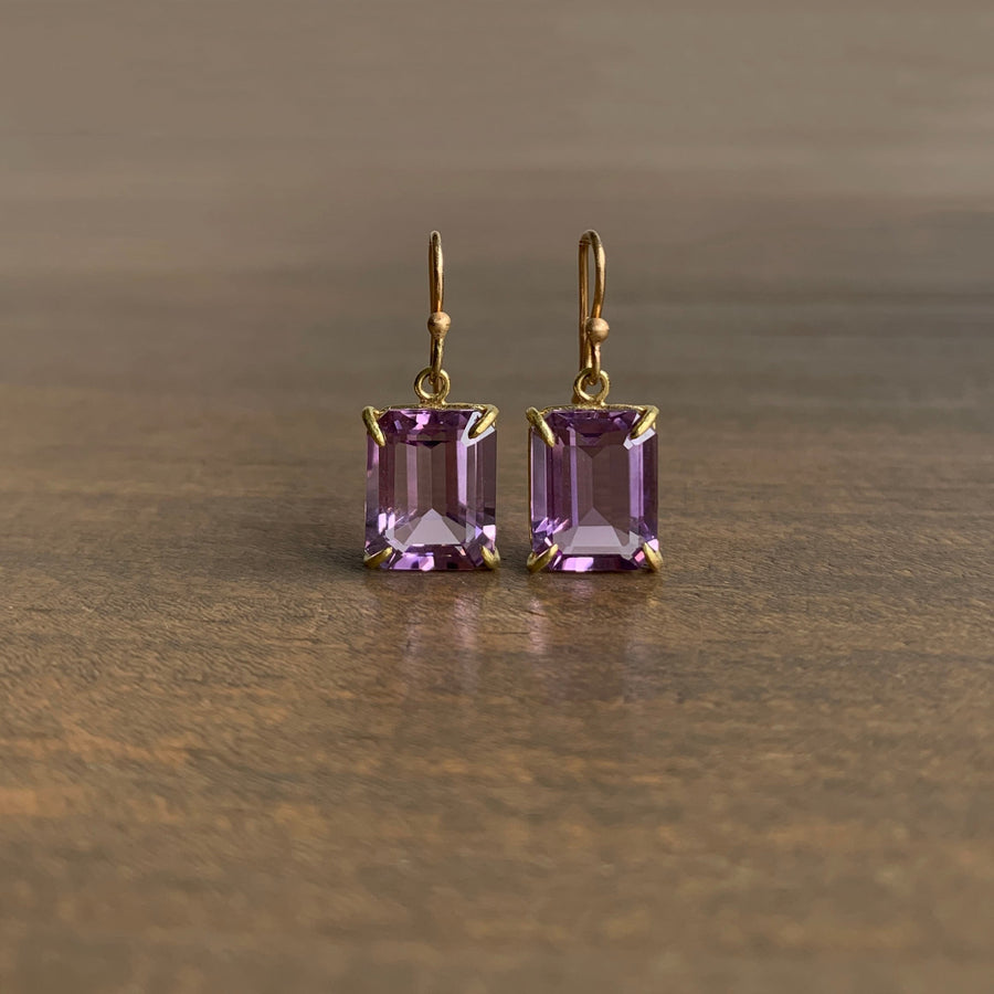 Small Emerald Cut Lavender Amethyst Earrings