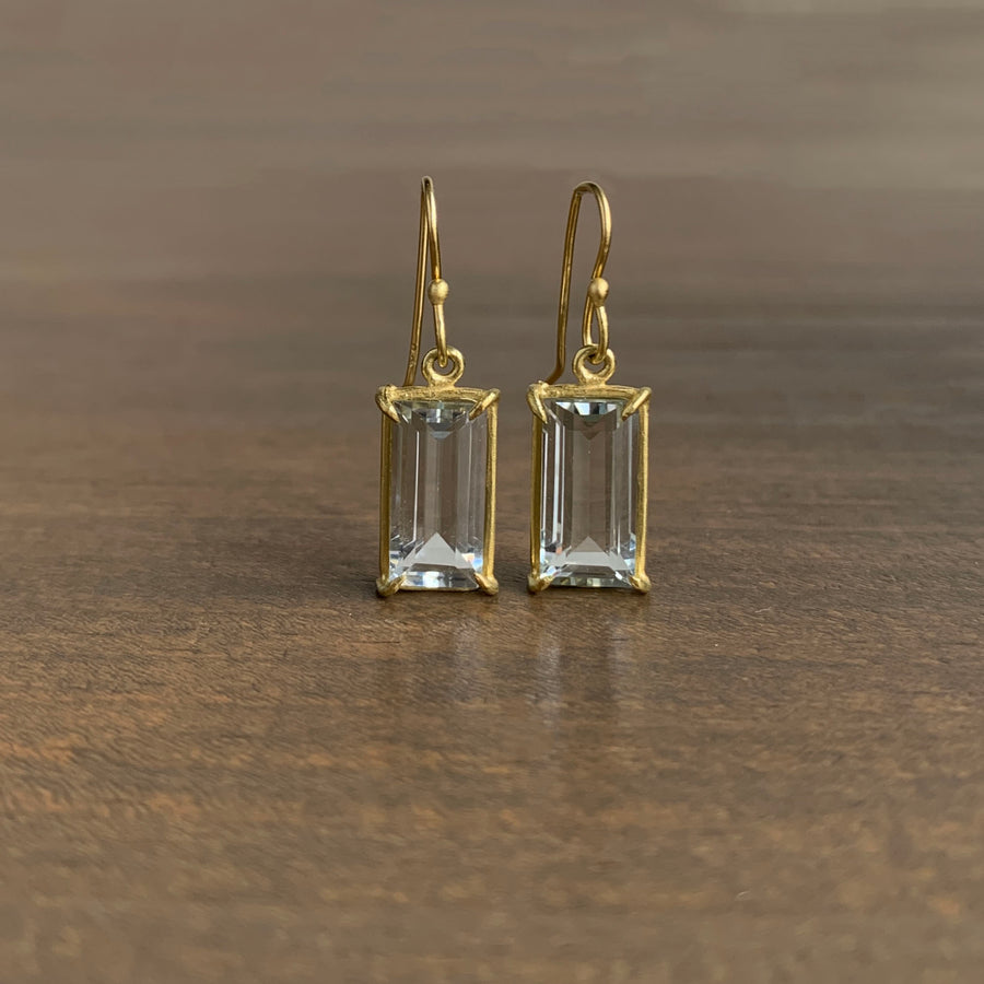 Pale Emerald Cut Aquamarine Earrings