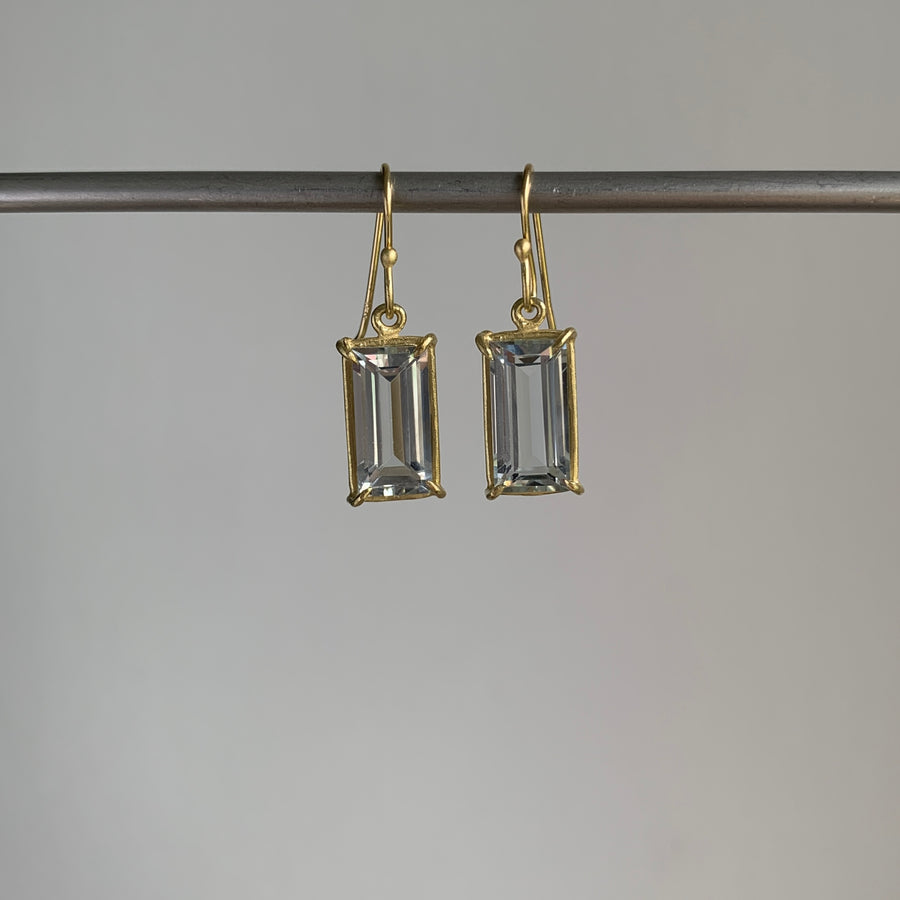 Pale Emerald Cut Aquamarine Earrings