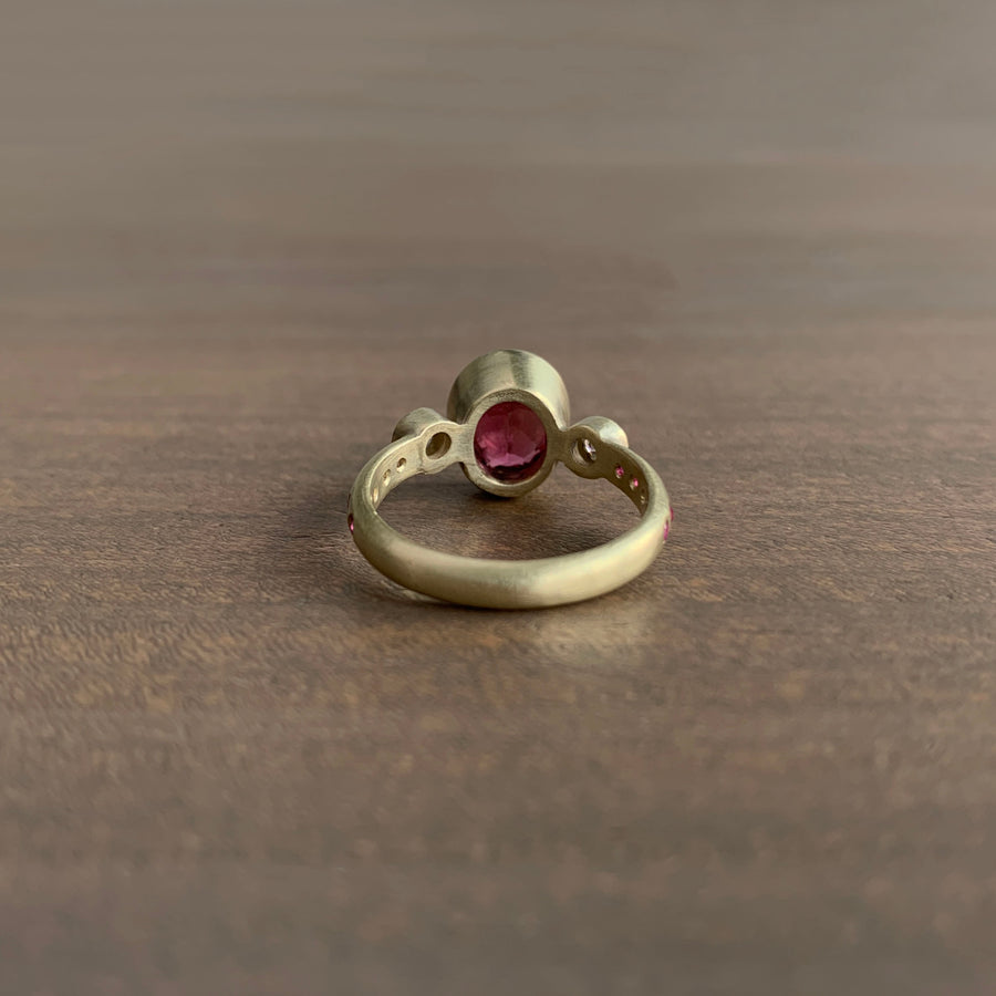 Three-Stone Ring with Rubellite, Diamonds, and Pink Sapphires