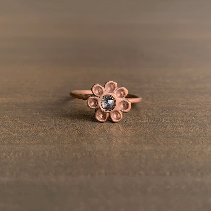 Rose Gold Dahlia Ring with Grey Diamond