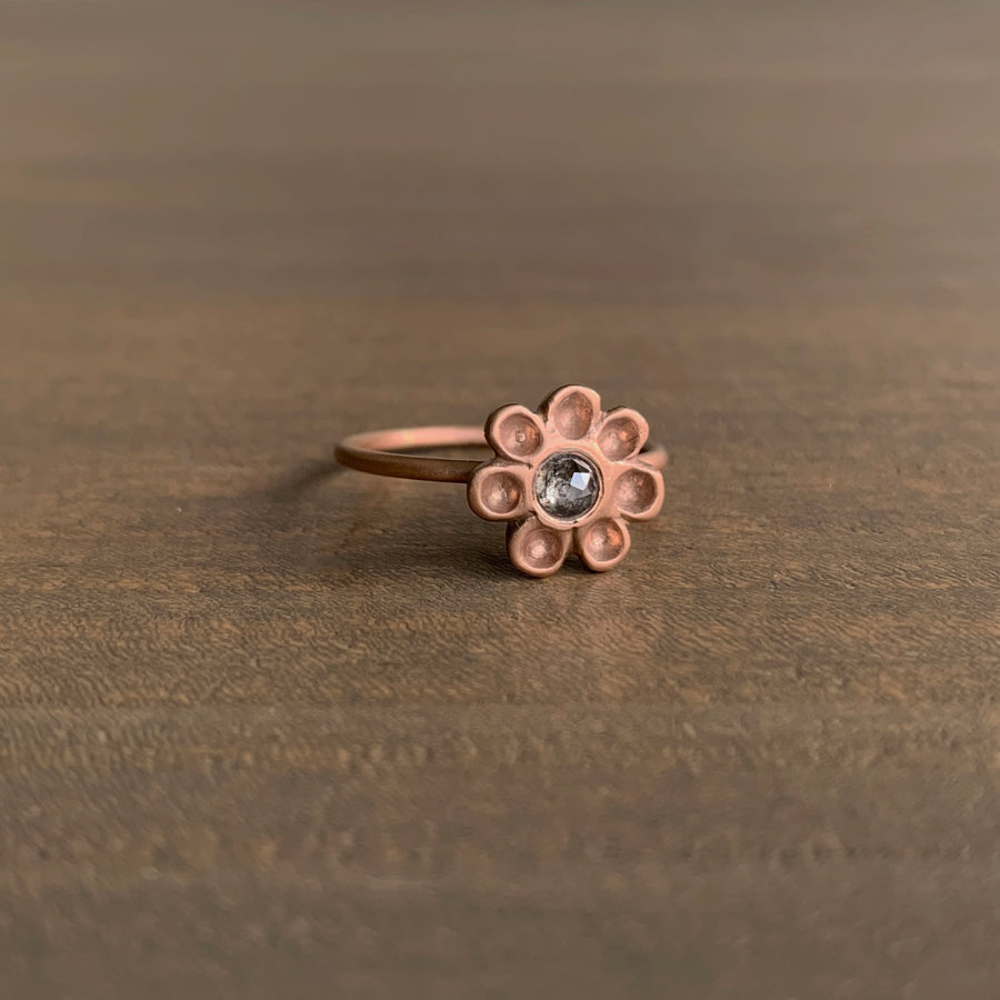 Rose Gold Dahlia Ring with Grey Diamond