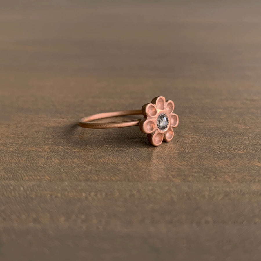 Rose Gold Dahlia Ring with Grey Diamond