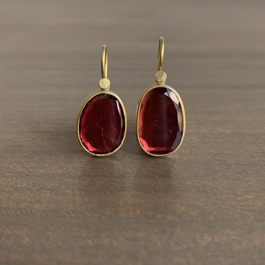 Red Tourmaline Sequin Pebble Drop Earrings