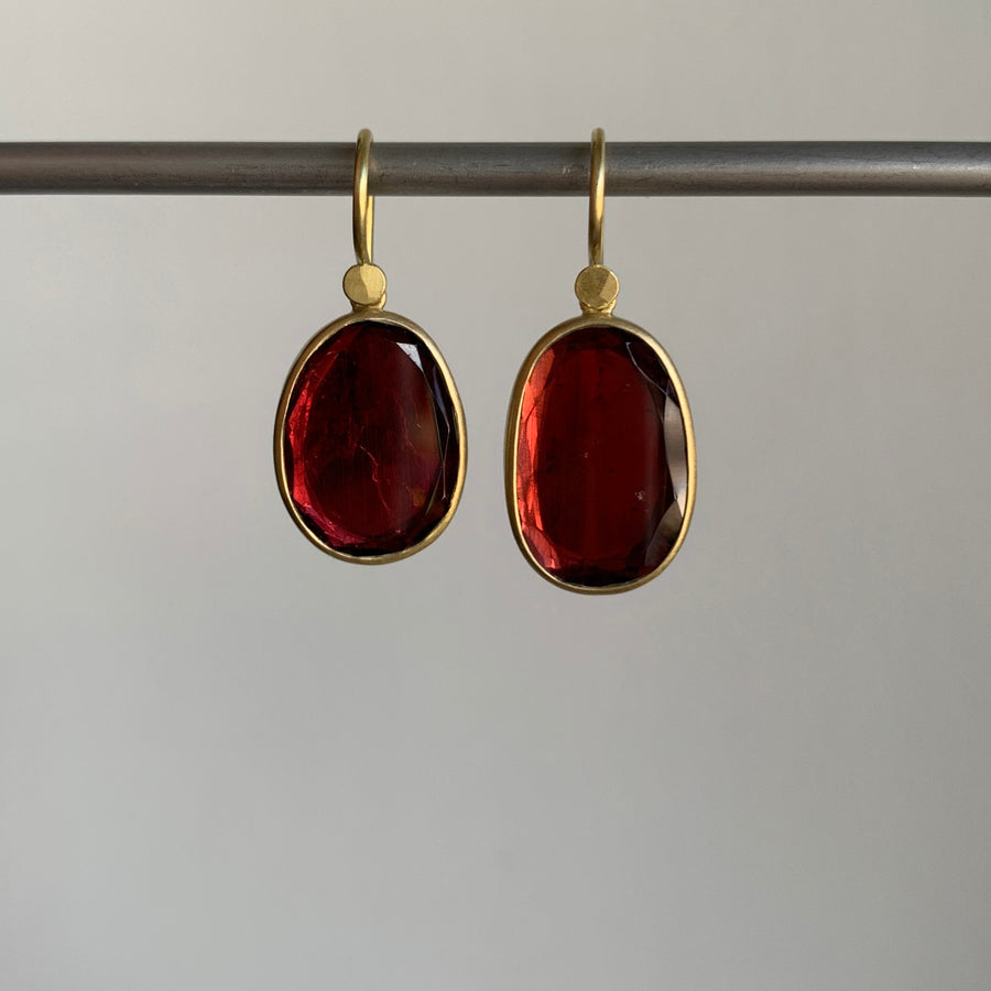 Red Tourmaline Sequin Pebble Drop Earrings
