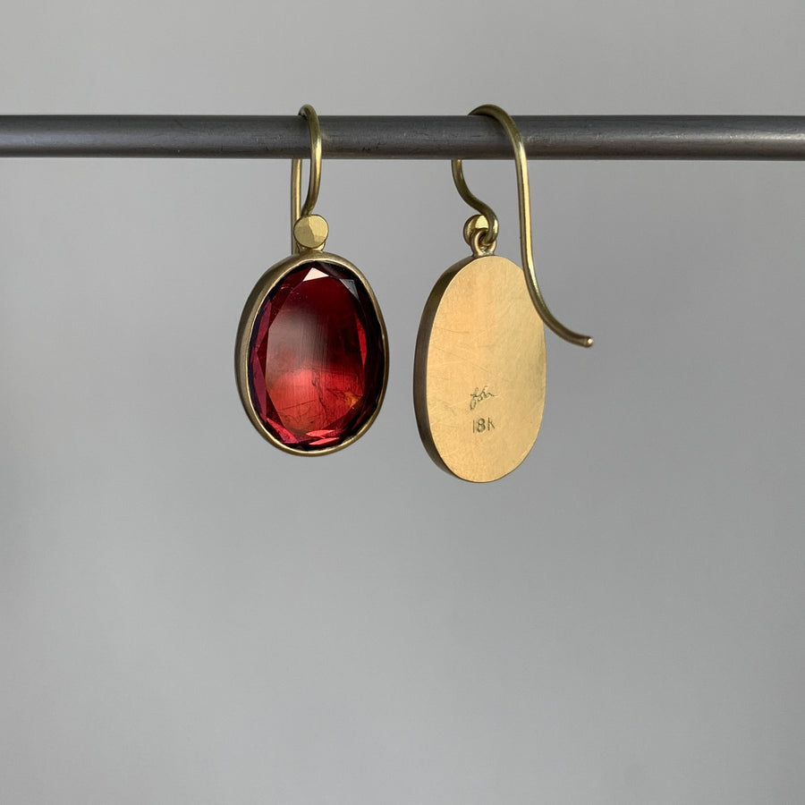 Red Tourmaline Sequin Pebble Drop Earrings