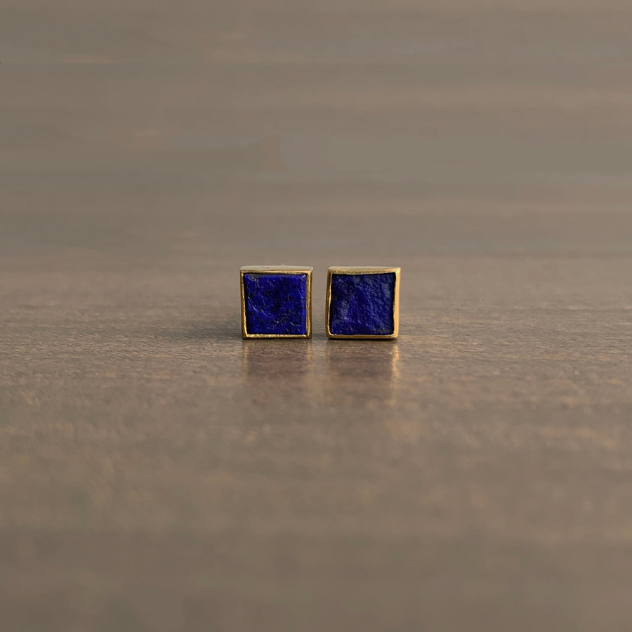 Square Lapis Stud Earrings