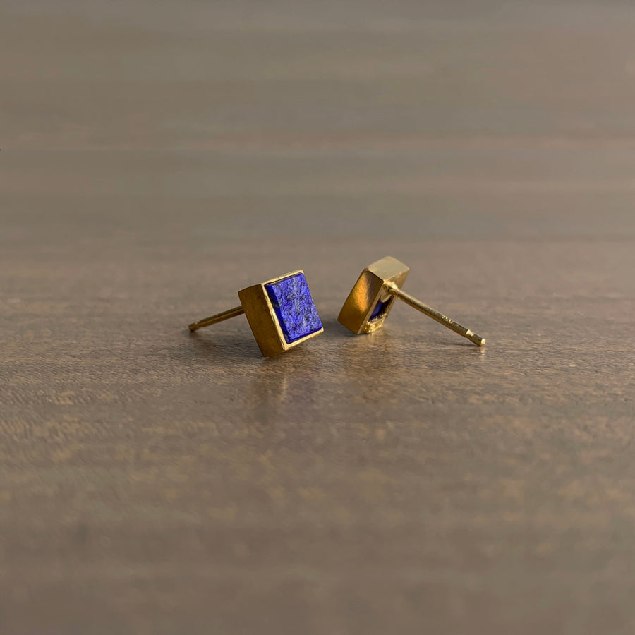 Square Lapis Stud Earrings