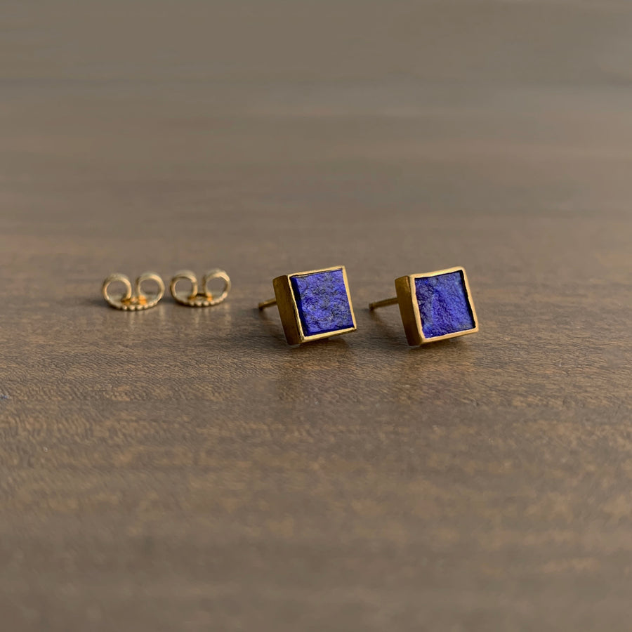 Square Lapis Stud Earrings