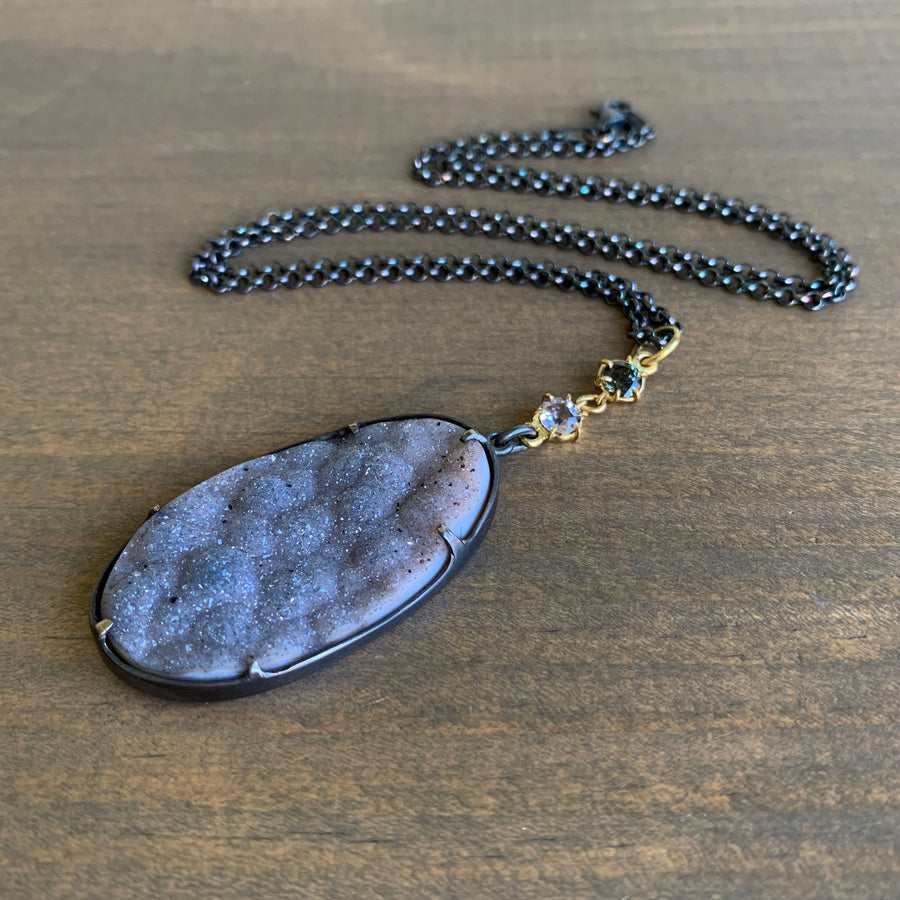 Terra Pendant with Smoky Lavender Drusy and Umba Sapphire