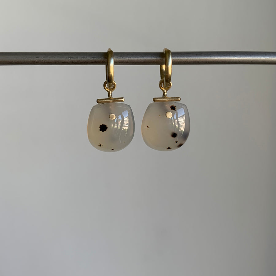 S. Yamane Hinged Hoops with Agate Shields