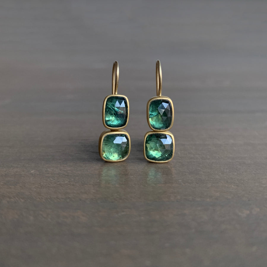 Bluegreen Sapphire Double Drop Earrings