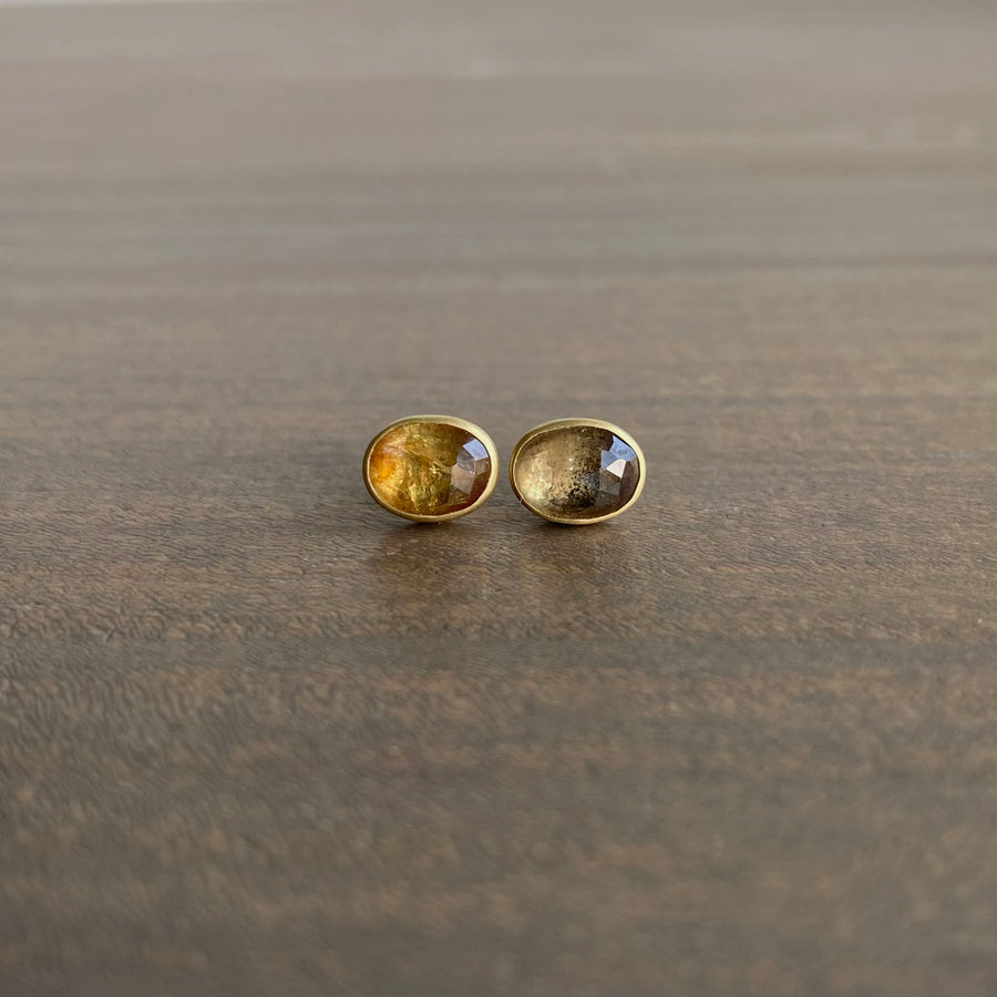 Oval Peachy Citrus Sapphire Studs
