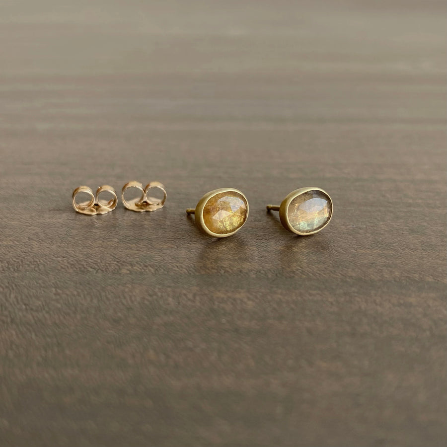 Oval Peachy Citrus Sapphire Studs