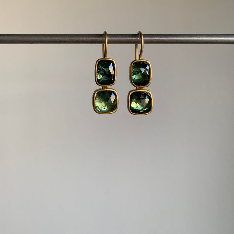 Bluegreen Sapphire Double Drop Earrings