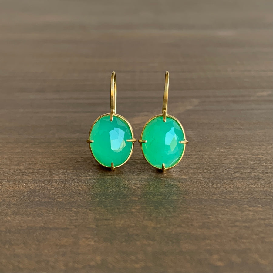 Oval Faceted Chrysoprase Earrings