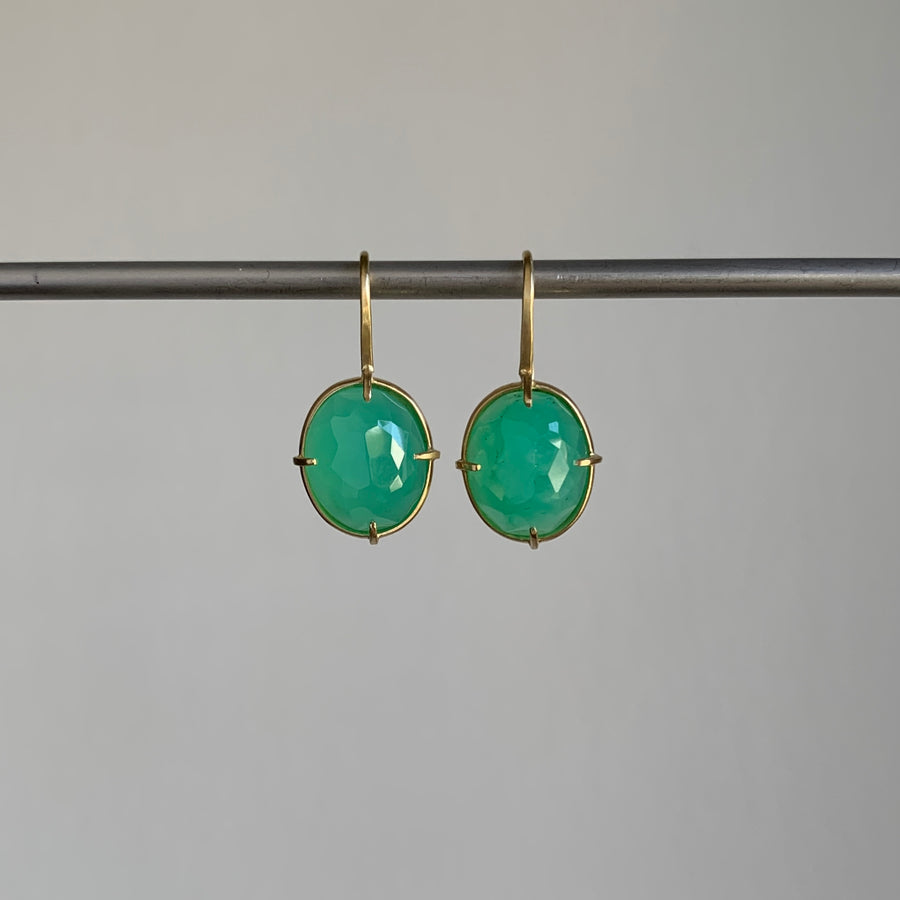 Oval Faceted Chrysoprase Earrings