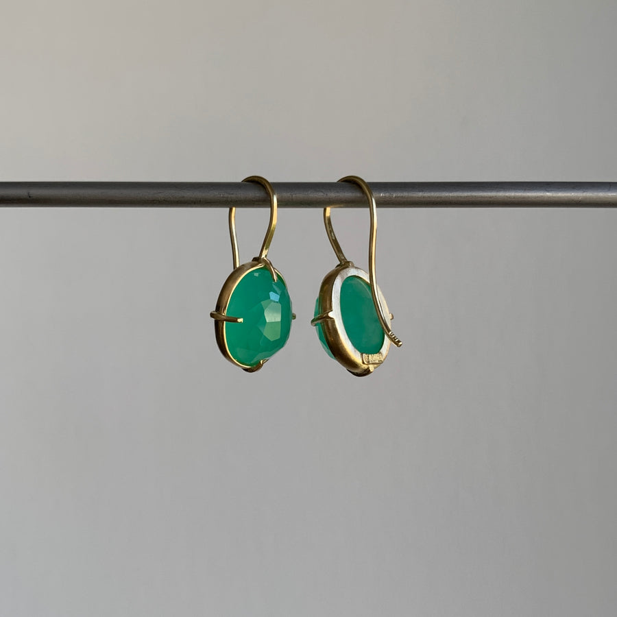 Oval Faceted Chrysoprase Earrings