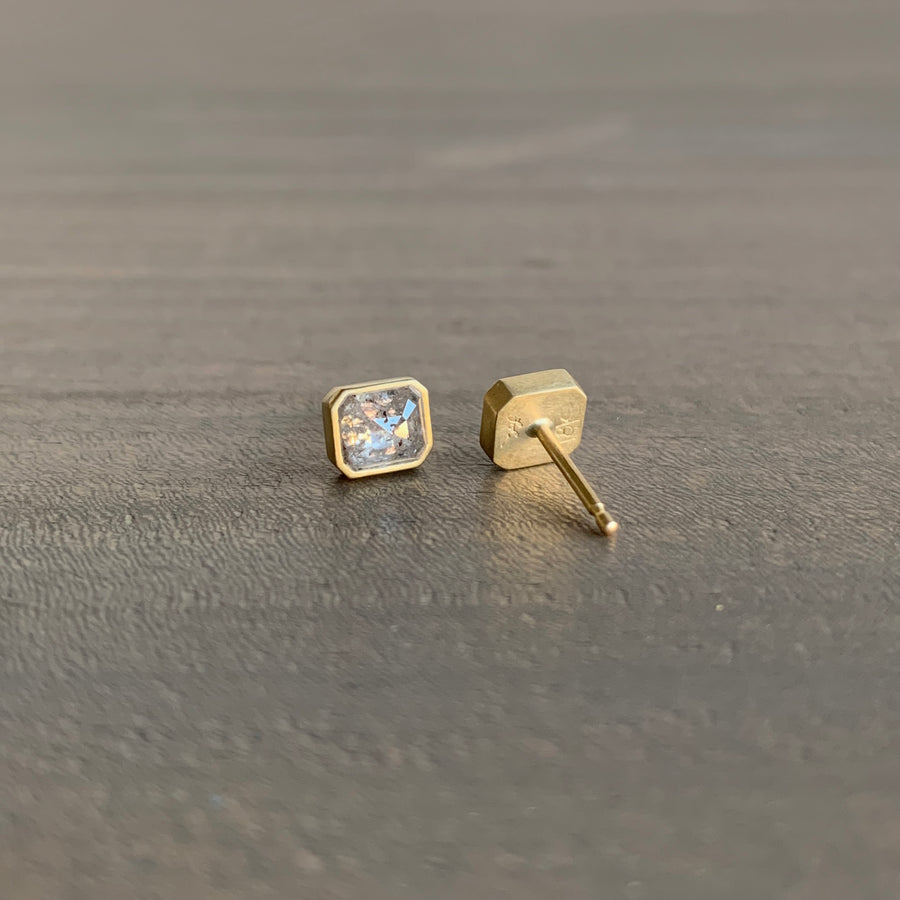 Emerald Cut Peppery Diamond Studs