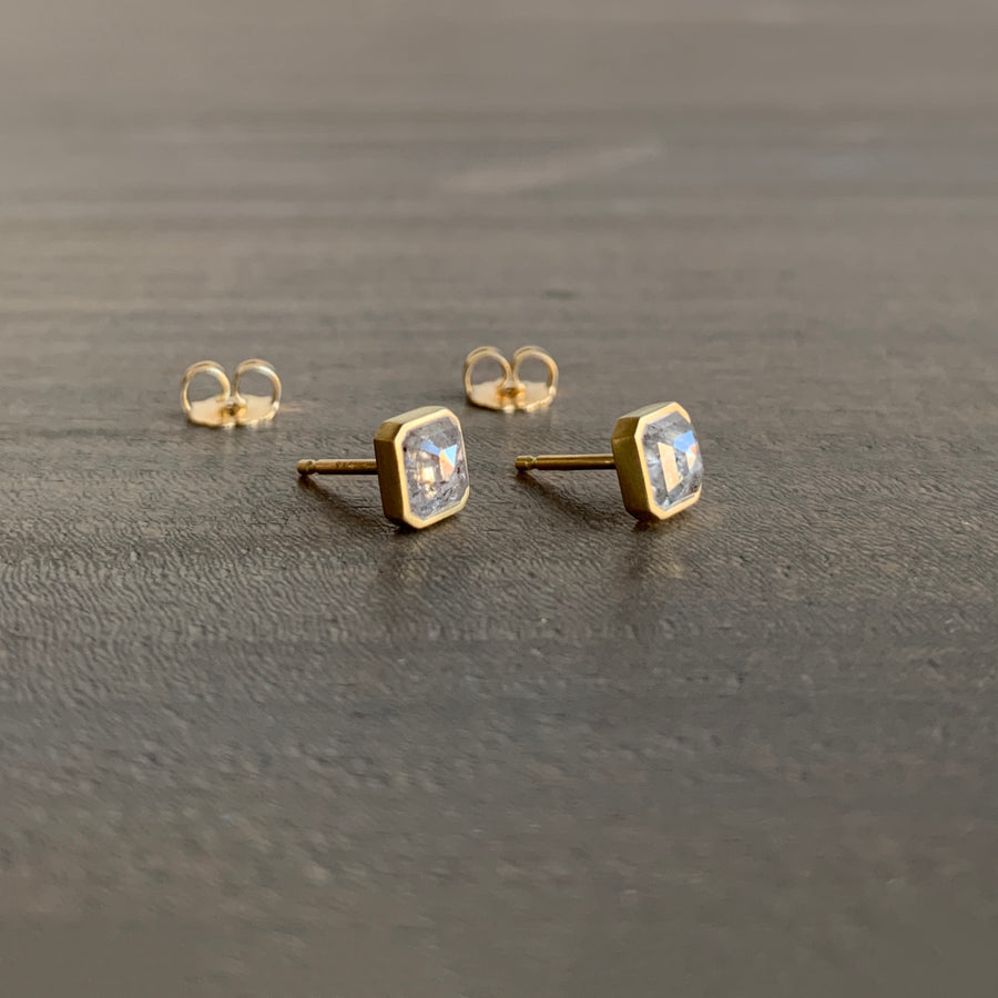 Emerald Cut Peppery Diamond Studs