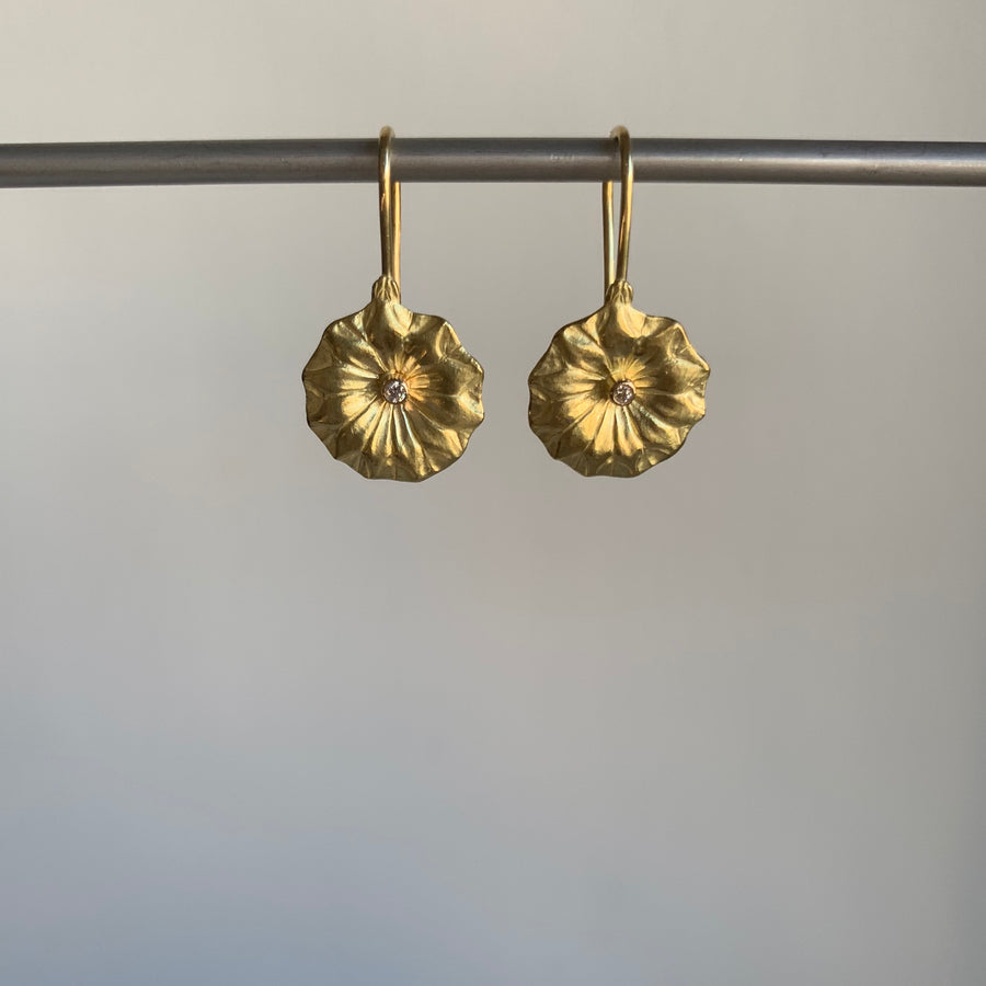 Gold Lotus Earrings with Diamonds