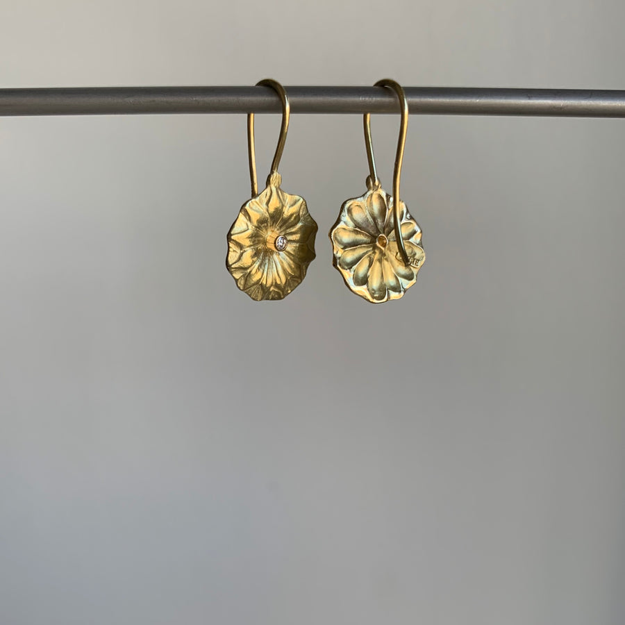 Gold Lotus Earrings with Diamonds