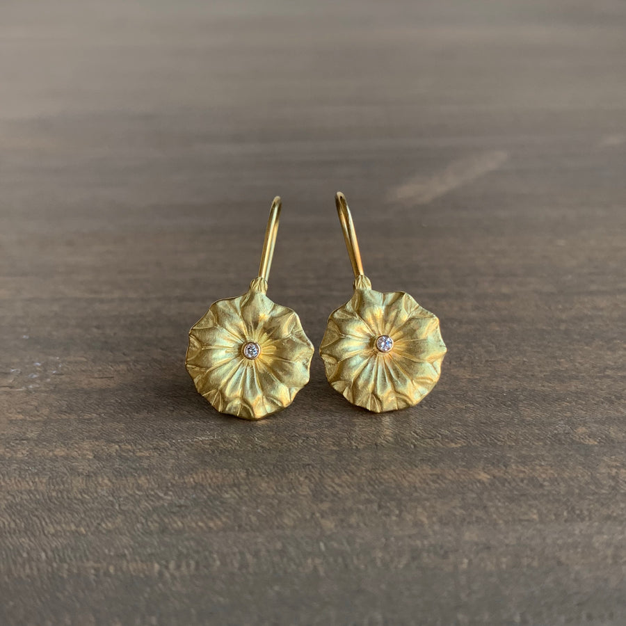 Gold Lotus Earrings with Diamonds