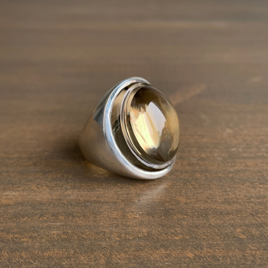 S. Yamane Carved Smoky Quartz Lunette Ring