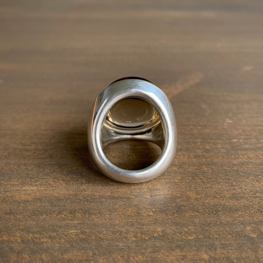 S. Yamane Carved Smoky Quartz Lunette Ring