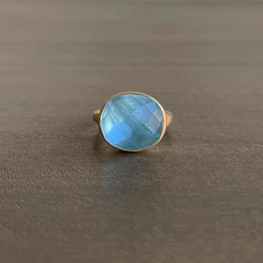 Checker Cut Aquamarine Oval Cast Ring