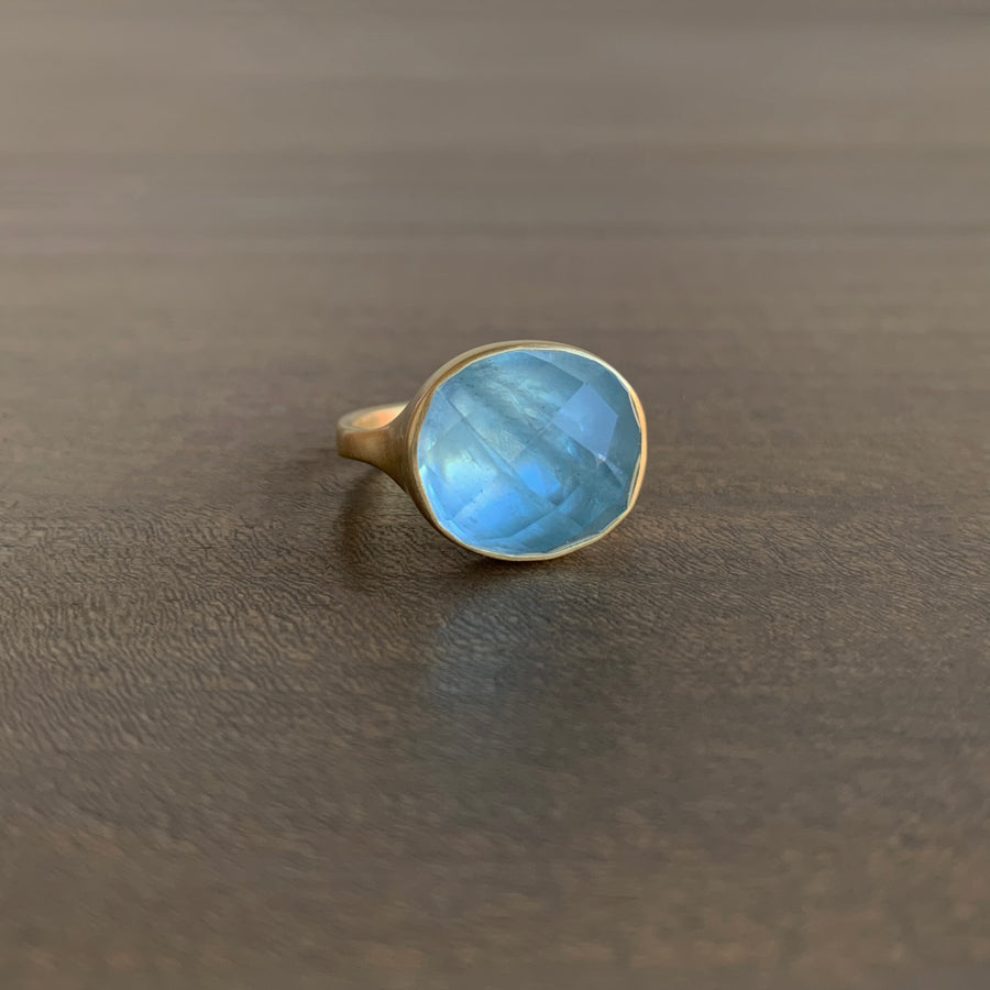 Checker Cut Aquamarine Oval Cast Ring
