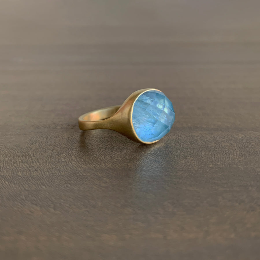 Checker Cut Aquamarine Oval Cast Ring