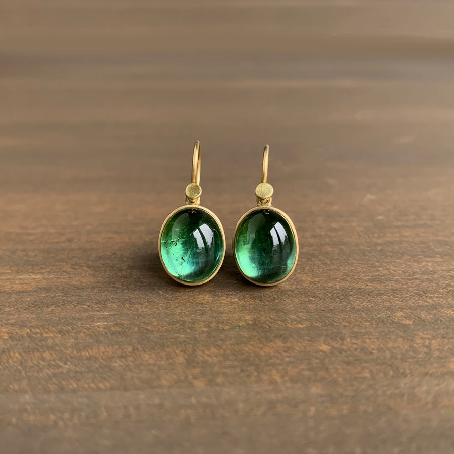 Green Tourmaline Cabochon Oval Earrings