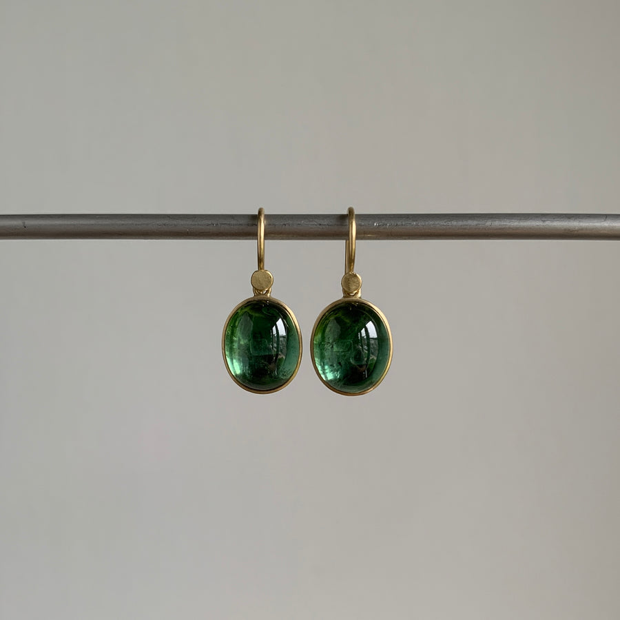 Green Tourmaline Cabochon Oval Earrings