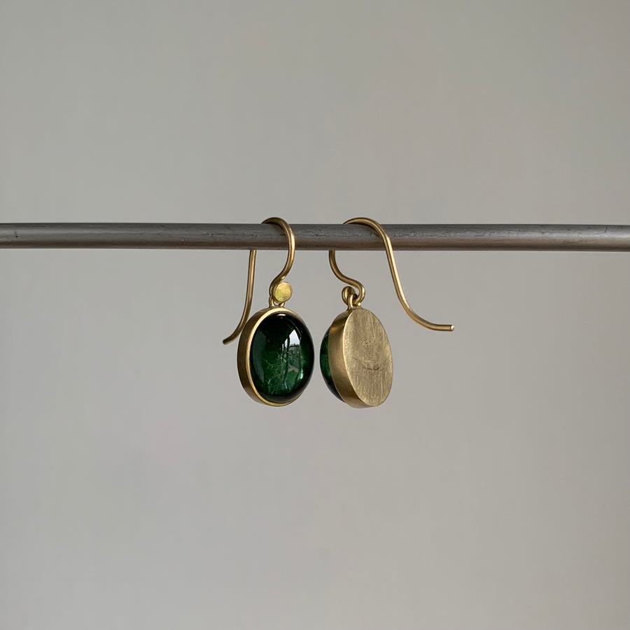Green Tourmaline Cabochon Oval Earrings