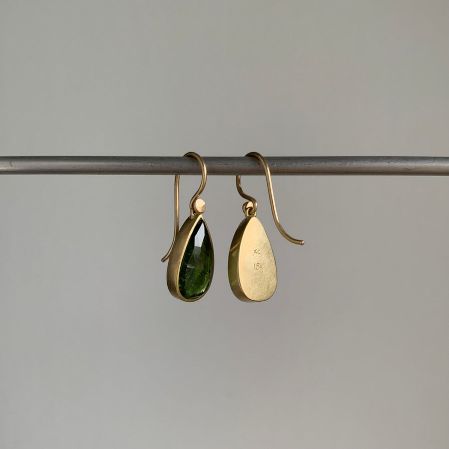 Green Tourmaline Rose Cut Teardrop Earrings